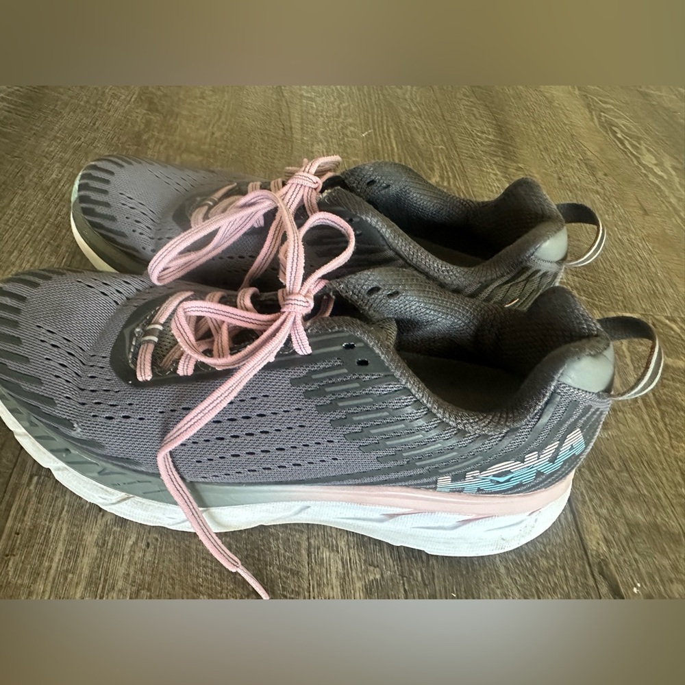Hoka Women's Gray Running Shoes with Pink Laces